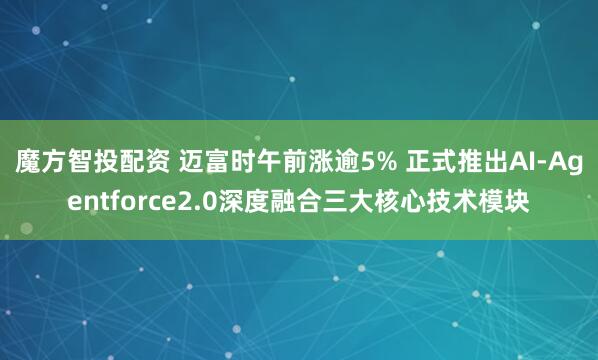 魔方智投配资 迈富时午前涨逾5% 正式推出AI-Agentforce2.0深度融合三大核心技术模块